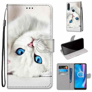 For Alcatel 1SE 2020 Coloured Drawing Cross Texture Horizontal Flip PU Leather Case with Holder & Card Slots & Wallet & Lanyard(White Kitten)