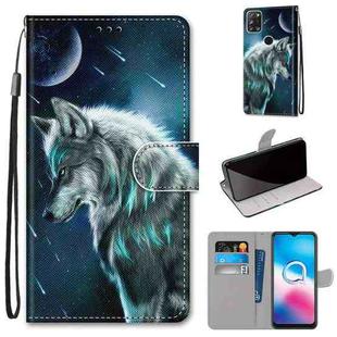 For Alcatel 3X 2020 Coloured Drawing Cross Texture Horizontal Flip PU Leather Case with Holder & Card Slots & Wallet & Lanyard(Contemplative Wolf)