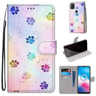 For Alcatel 3X 2020 Coloured Drawing Cross Texture Horizontal Flip PU Leather Case with Holder & Card Slots & Wallet & Lanyard(Footprint Water Drops)