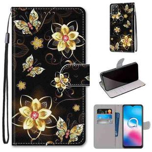 For Alcatel 3X 2020 Coloured Drawing Cross Texture Horizontal Flip PU Leather Case with Holder & Card Slots & Wallet & Lanyard(Gold Diamond Butterfly)