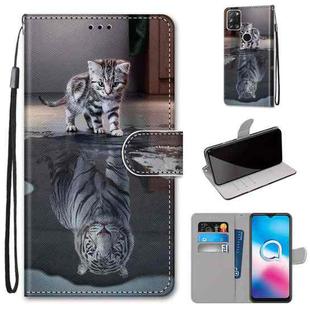 For Alcatel 3X 2020 Coloured Drawing Cross Texture Horizontal Flip PU Leather Case with Holder & Card Slots & Wallet & Lanyard(Cat Becomes Tiger)
