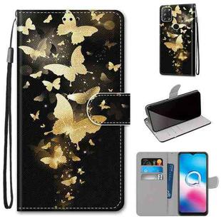 For Alcatel 3X 2020 Coloured Drawing Cross Texture Horizontal Flip PU Leather Case with Holder & Card Slots & Wallet & Lanyard(Golden Butterfly Group)