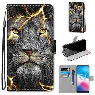 For Alcatel 3X 2020 Coloured Drawing Cross Texture Horizontal Flip PU Leather Case with Holder & Card Slots & Wallet & Lanyard(Fission Lion)