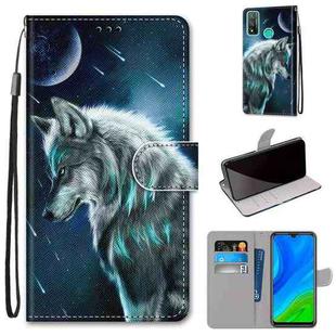 For Huawei P Smart (2020) Coloured Drawing Cross Texture Horizontal Flip PU Leather Case with Holder & Card Slots & Wallet & Lanyard(Contemplative Wolf)