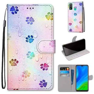 For Huawei P Smart (2020) Coloured Drawing Cross Texture Horizontal Flip PU Leather Case with Holder & Card Slots & Wallet & Lanyard(Footprint Water Drops)