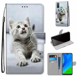 For Huawei P Smart (2020) Coloured Drawing Cross Texture Horizontal Flip PU Leather Case with Holder & Card Slots & Wallet & Lanyard(Small Gray Cat)