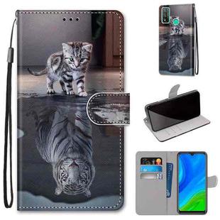 For Huawei P Smart (2020) Coloured Drawing Cross Texture Horizontal Flip PU Leather Case with Holder & Card Slots & Wallet & Lanyard(Cat Becomes Tiger)
