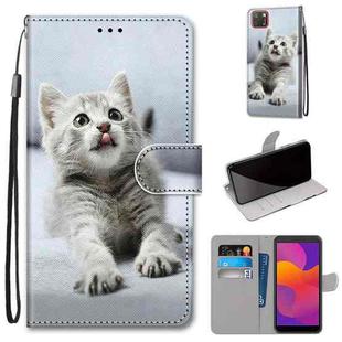 For Huawei Y5p / Honor 9S Coloured Drawing Cross Texture Horizontal Flip PU Leather Case with Holder & Card Slots & Wallet & Lanyard(Small Gray Cat)