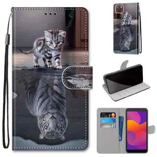 For Huawei Y5p / Honor 9S Coloured Drawing Cross Texture Horizontal Flip PU Leather Case with Holder & Card Slots & Wallet & Lanyard(Cat Becomes Tiger)