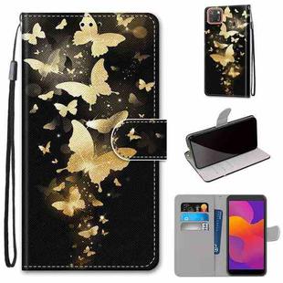 For Huawei Y5p / Honor 9S Coloured Drawing Cross Texture Horizontal Flip PU Leather Case with Holder & Card Slots & Wallet & Lanyard(Golden Butterfly Group)