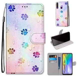 For Huawei Y6p Coloured Drawing Cross Texture Horizontal Flip PU Leather Case with Holder & Card Slots & Wallet & Lanyard(Footprint Water Drops)