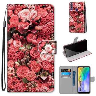 For Huawei Y6p Coloured Drawing Cross Texture Horizontal Flip PU Leather Case with Holder & Card Slots & Wallet & Lanyard(Pink Rose Garden)