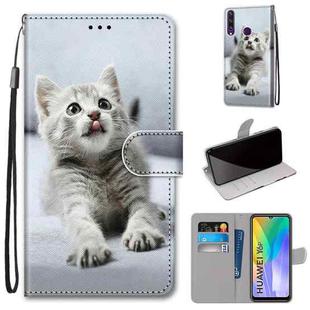 For Huawei Y6p Coloured Drawing Cross Texture Horizontal Flip PU Leather Case with Holder & Card Slots & Wallet & Lanyard(Small Gray Cat)