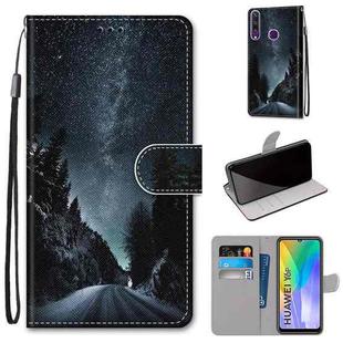 For Huawei Y6p Coloured Drawing Cross Texture Horizontal Flip PU Leather Case with Holder & Card Slots & Wallet & Lanyard(Mountain Road Starry Sky)