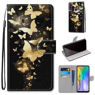 For Huawei Y6p Coloured Drawing Cross Texture Horizontal Flip PU Leather Case with Holder & Card Slots & Wallet & Lanyard(Golden Butterfly Group)