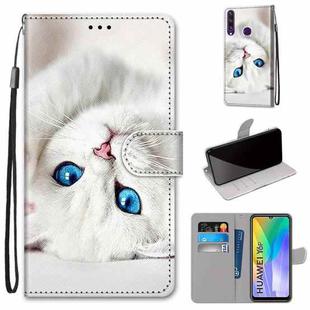 For Huawei Y6p Coloured Drawing Cross Texture Horizontal Flip PU Leather Case with Holder & Card Slots & Wallet & Lanyard(White Kitten)