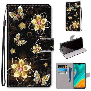 For Huawei Y8s Coloured Drawing Cross Texture Horizontal Flip PU Leather Case with Holder & Card Slots & Wallet & Lanyard(Gold Diamond Butterfly)