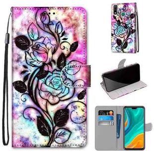 For Huawei Y8s Coloured Drawing Cross Texture Horizontal Flip PU Leather Case with Holder & Card Slots & Wallet & Lanyard(Color Background Hollow Flower)
