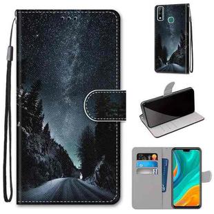 For Huawei Y8s Coloured Drawing Cross Texture Horizontal Flip PU Leather Case with Holder & Card Slots & Wallet & Lanyard(Mountain Road Starry Sky)