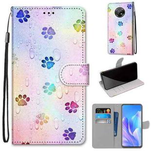 For Huawei Enjoy 20 Plus Coloured Drawing Cross Texture Horizontal Flip PU Leather Case with Holder & Card Slots & Wallet & Lanyard(Footprint Water Drops)