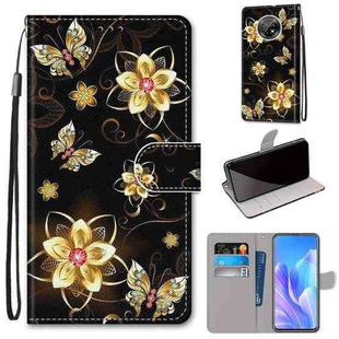 For Huawei Enjoy 20 Plus Coloured Drawing Cross Texture Horizontal Flip PU Leather Case with Holder & Card Slots & Wallet & Lanyard(Gold Diamond Butterfly)