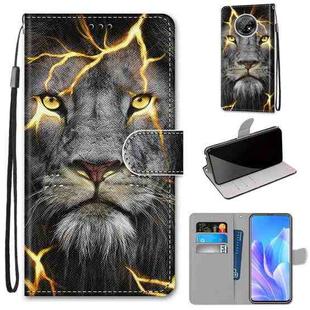 For Huawei Enjoy 20 Plus Coloured Drawing Cross Texture Horizontal Flip PU Leather Case with Holder & Card Slots & Wallet & Lanyard(Fission Lion)