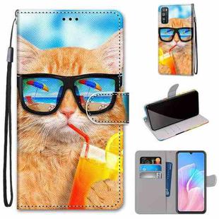 For Huawei Enjoy Z / 20 Pro Coloured Drawing Cross Texture Horizontal Flip PU Leather Case with Holder & Card Slots & Wallet & Lanyard(Cat Drinking Soda)
