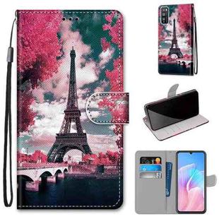 For Huawei Enjoy Z / 20 Pro Coloured Drawing Cross Texture Horizontal Flip PU Leather Case with Holder & Card Slots & Wallet & Lanyard(Pink Flower Tower Bridge)