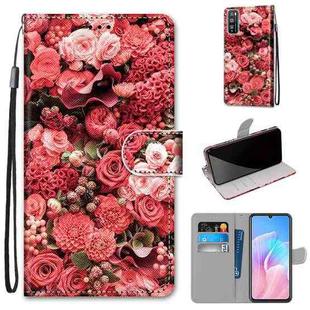 For Huawei Enjoy Z / 20 Pro Coloured Drawing Cross Texture Horizontal Flip PU Leather Case with Holder & Card Slots & Wallet & Lanyard(Pink Rose Garden)