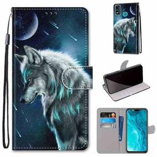 For Huawei Honor 9X Lite Coloured Drawing Cross Texture Horizontal Flip PU Leather Case with Holder & Card Slots & Wallet & Lanyard(Contemplative Wolf)