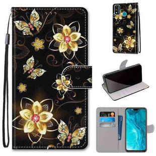 For Huawei Honor 9X Lite Coloured Drawing Cross Texture Horizontal Flip PU Leather Case with Holder & Card Slots & Wallet & Lanyard(Gold Diamond Butterfly)