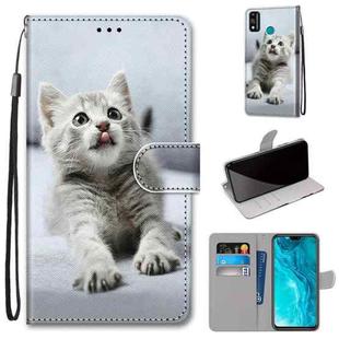 For Huawei Honor 9X Lite Coloured Drawing Cross Texture Horizontal Flip PU Leather Case with Holder & Card Slots & Wallet & Lanyard(Small Gray Cat)
