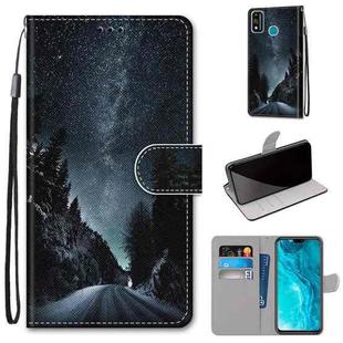 For Huawei Honor 9X Lite Coloured Drawing Cross Texture Horizontal Flip PU Leather Case with Holder & Card Slots & Wallet & Lanyard(Mountain Road Starry Sky)