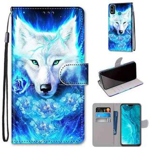 For Huawei Honor 9X Lite Coloured Drawing Cross Texture Horizontal Flip PU Leather Case with Holder & Card Slots & Wallet & Lanyard(Dick Rose Wolf)