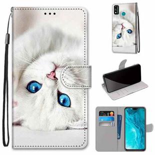 For Huawei Honor 9X Lite Coloured Drawing Cross Texture Horizontal Flip PU Leather Case with Holder & Card Slots & Wallet & Lanyard(White Kitten)