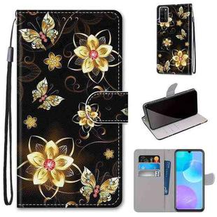 For Huawei Honor 30 Lite Coloured Drawing Cross Texture Horizontal Flip PU Leather Case with Holder & Card Slots & Wallet & Lanyard(Gold Diamond Butterfly)