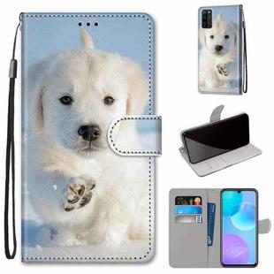 For Huawei Honor 30 Lite Coloured Drawing Cross Texture Horizontal Flip PU Leather Case with Holder & Card Slots & Wallet & Lanyard(Snow Puppy)
