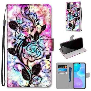 For Huawei Honor 30 Lite Coloured Drawing Cross Texture Horizontal Flip PU Leather Case with Holder & Card Slots & Wallet & Lanyard(Color Background Hollow Flower)