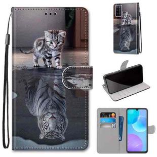 For Huawei Honor 30 Lite Coloured Drawing Cross Texture Horizontal Flip PU Leather Case with Holder & Card Slots & Wallet & Lanyard(Cat Becomes Tiger)
