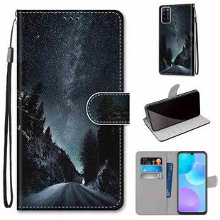 For Huawei Honor 30 Lite Coloured Drawing Cross Texture Horizontal Flip PU Leather Case with Holder & Card Slots & Wallet & Lanyard(Mountain Road Starry Sky)