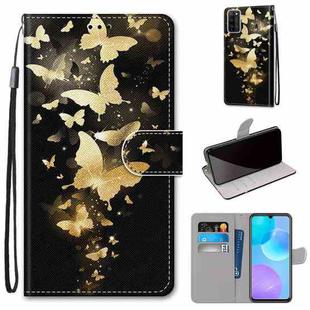 For Huawei Honor 30 Lite Coloured Drawing Cross Texture Horizontal Flip PU Leather Case with Holder & Card Slots & Wallet & Lanyard(Golden Butterfly Group)