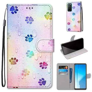 For Huawei Honor Play4 Coloured Drawing Cross Texture Horizontal Flip PU Leather Case with Holder & Card Slots & Wallet & Lanyard(Footprint Water Drops)