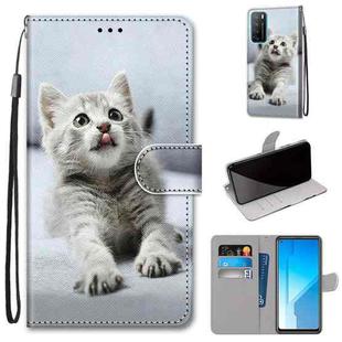 For Huawei Honor Play4 Coloured Drawing Cross Texture Horizontal Flip PU Leather Case with Holder & Card Slots & Wallet & Lanyard(Small Gray Cat)