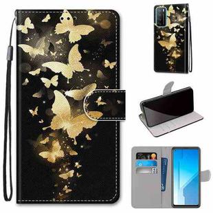 For Huawei Honor Play4 Coloured Drawing Cross Texture Horizontal Flip PU Leather Case with Holder & Card Slots & Wallet & Lanyard(Golden Butterfly Group)