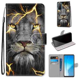 For Huawei Honor Play4 Coloured Drawing Cross Texture Horizontal Flip PU Leather Case with Holder & Card Slots & Wallet & Lanyard(Fission Lion)