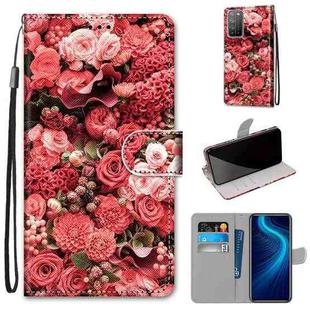 For Huawei Honor X10 / X10 Pro Coloured Drawing Cross Texture Horizontal Flip PU Leather Case with Holder & Card Slots & Wallet & Lanyard(Pink Rose Garden)