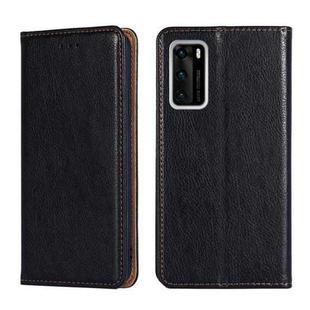 For Huawei P40 PU + TPU Gloss Oil Solid Color Magnetic Horizontal Flip Leather Case with Holder & Card Slot & Wallet(Black)
