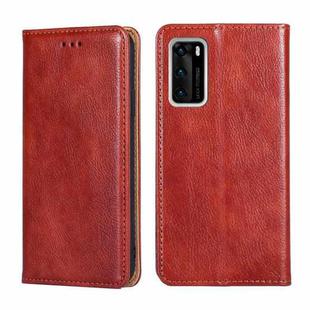 For Huawei P40 PU + TPU Gloss Oil Solid Color Magnetic Horizontal Flip Leather Case with Holder & Card Slot & Wallet(Brown)