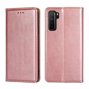 For Huawei P40 lite 5G PU + TPU Gloss Oil Solid Color Magnetic Horizontal Flip Leather Case with Holder & Card Slot & Wallet(Rose Gold)