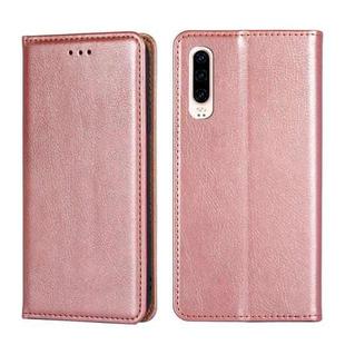 For Huawei P30 PU + TPU Gloss Oil Solid Color Magnetic Horizontal Flip Leather Case with Holder & Card Slot & Wallet(Rose Gold)
